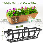 VOXOR Railing Planter Boxes, Heavy Duty Window Box Planters, Adjustable Balcony Planters for Railing Hanging, with Coco Liner for Deck, Porch, and Patio Gardening (2 Pack, 24 Inch)