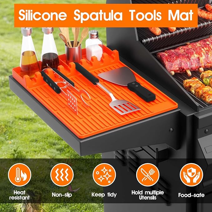 Silicone Griddle Tool Mat for Blackstone, 16"x11.5" Easy to Clean Heat Resistant Non-Stick Antislip Spatula Mat for Outdoor Grill BBQ Cooking Kitchen Counter (Orange)