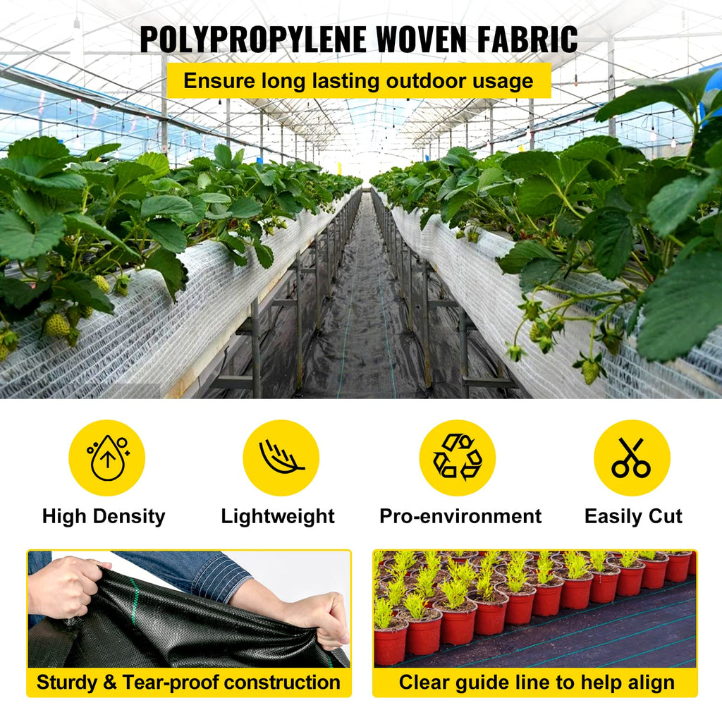 Happybuy 6x300ft Premium Weed Barrier Landscape Fabric Heavy Duty 2.4OZ, Woven Weed Control Fabric, High Permeability Good for Flower Bed, Geotextile Fabric Underlayment, Driveway Fabric Ground Cover