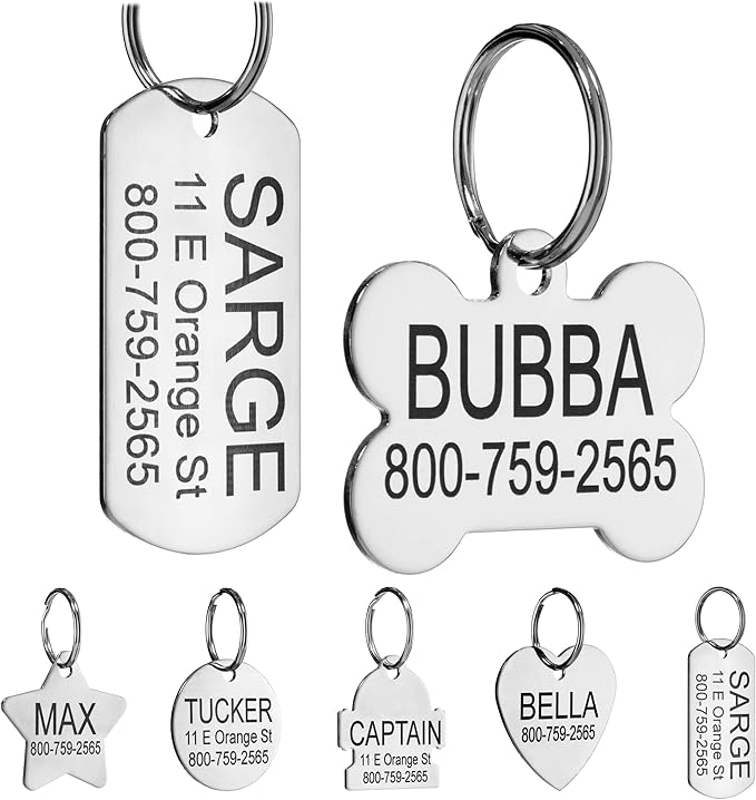 Providence Engraving Custom Engraved Stainless Steel Pet ID Tags - Personalized Front and Back Identification, for Large or Small Cats and Dogs, Rectangle, Regular