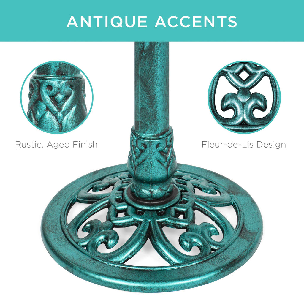 Best Choice Products 28in Pedestal Bird Bath, Vintage Outdoor Resin Accent Decoration w/Fleur-de-Lis Accents - Green