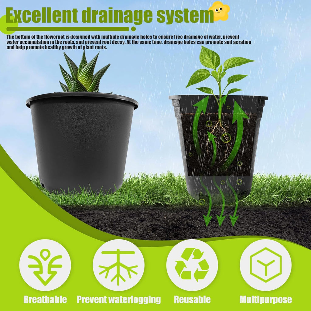 20 Gallon Nursery Pots Plastic Container Injection Molded Pot for Plants Flexible with Drainage Holes Suitable for Plants Soil Growers or Hydroponics Black 10 Pcs