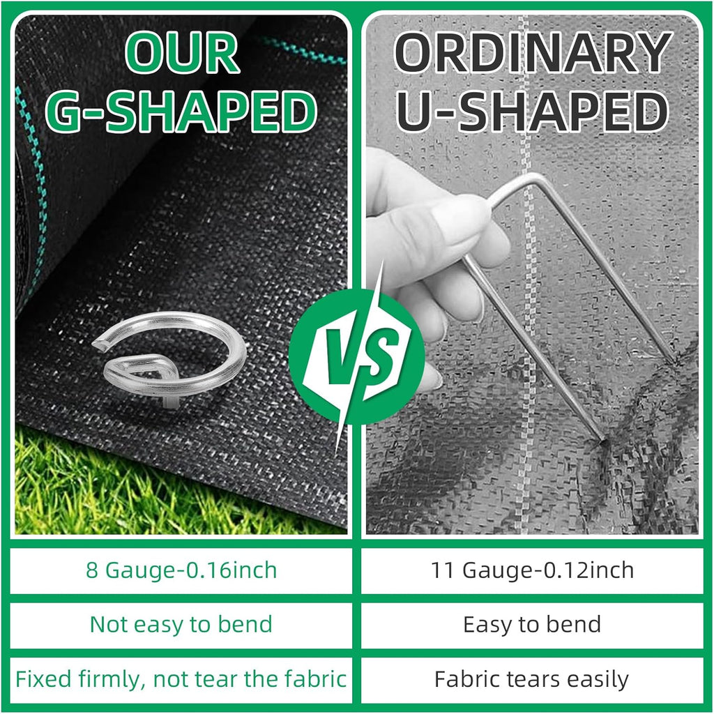 300 Pack 6 Inch Landscape Staples, Thickened 8 Gauge Circle Top Garden Stakes Heavy Duty Galvanized Landscape Fabric Pins for Securing Weed Barrier, Turf, Lawn, Fence, Tent