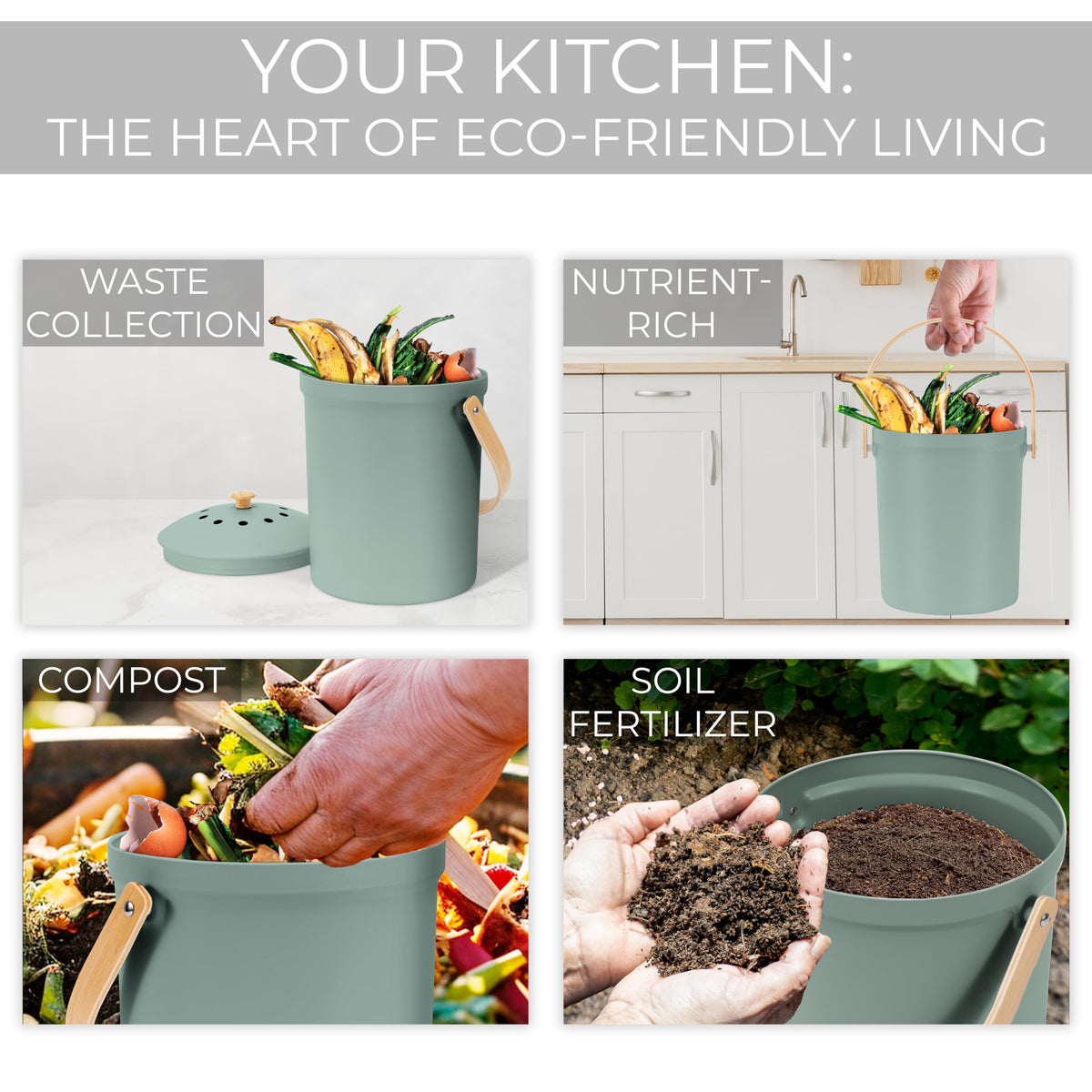 Beautiful Kitchen Compost Bin with Smell Proof Lid - Rust Proof and Odorless Compost Bucket for Your Countertop with No Smell Filters - Easy to Clean 1.1 Gallon Bin Looks Great On Any Kitchen Counter