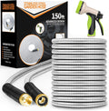 Garden Hose 150ft, Metal Stainless Steel Water Hose with 10 Function Nozzle Flexible, Lightweight, Kink-Free, Pet Proof, Puncture Proof Hose for Yard, Outdoor