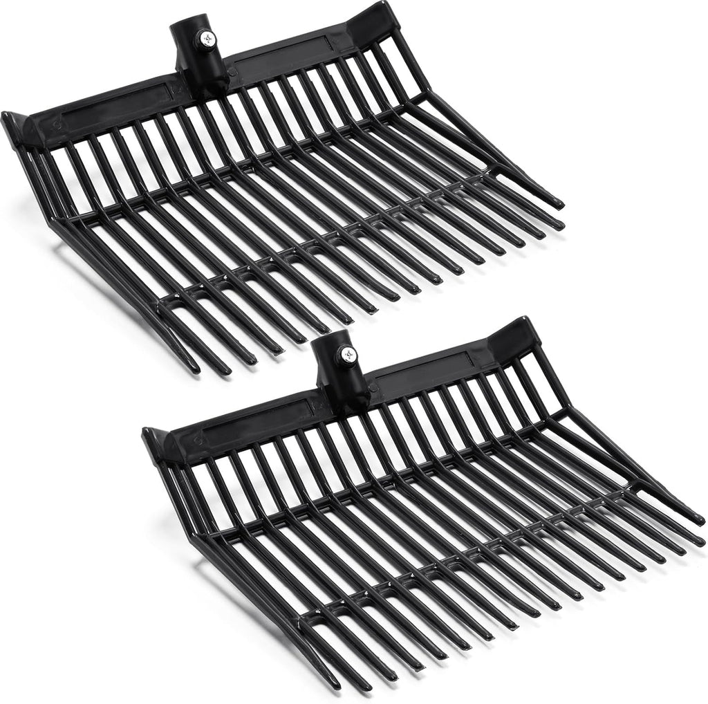 Lasnten Manure Fork Replacement Head, 18 Tines Pitchfork Head with Screws and Nuts, Horse Manure Rake for Picking up Grass and Hay(Black,2 Pcs)