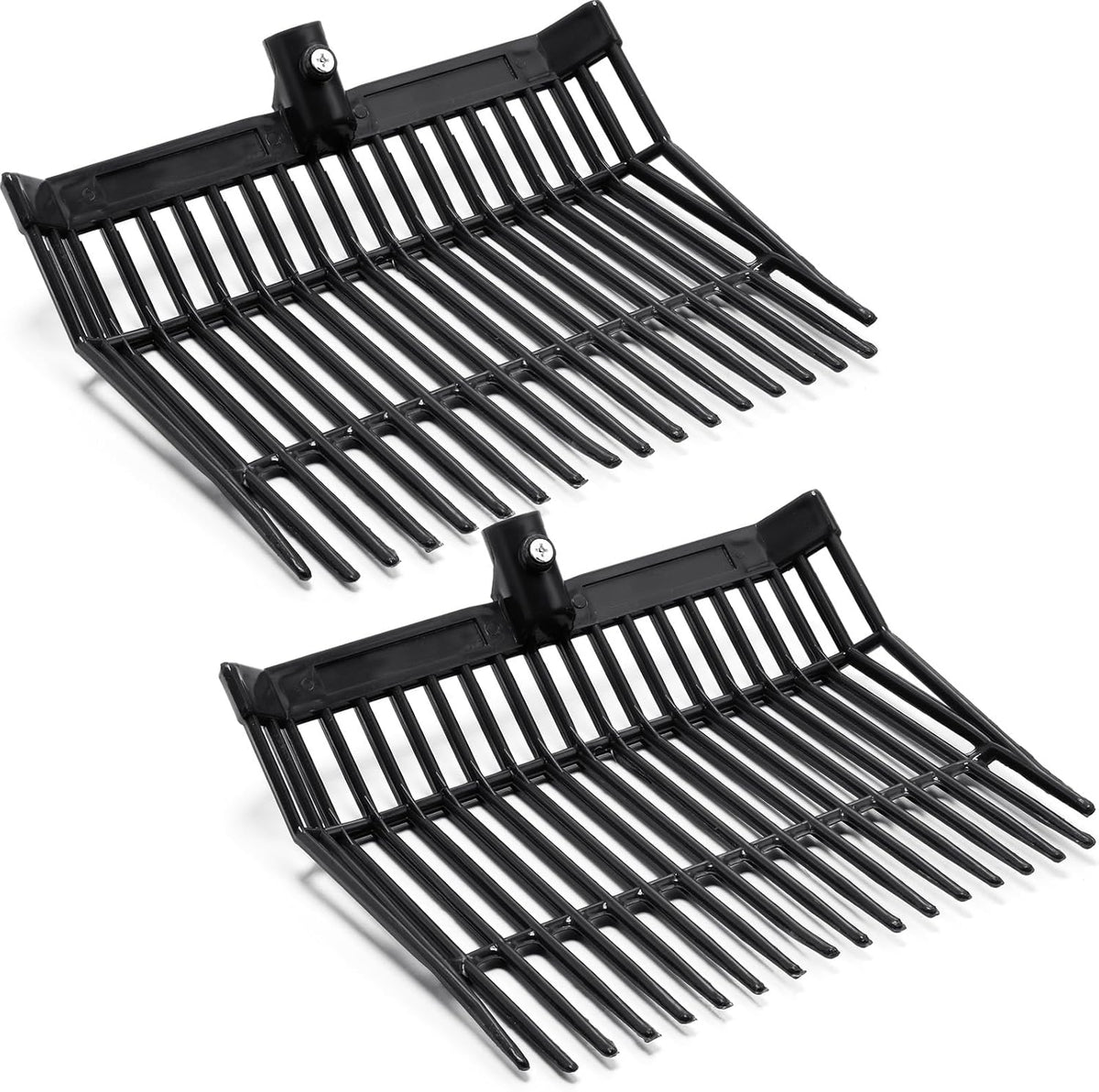 Lasnten Manure Fork Replacement Head, 18 Tines Pitchfork Head with Screws and Nuts, Horse Manure Rake for Picking up Grass and Hay(Black,2 Pcs)