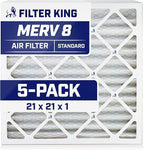 Filter King 21x21x1 Air Filter | 5-PACK | MERV 8 HVAC Pleated A/C Furnace Filters | MADE IN USA | Actual Size: 21 x 21 x .75"