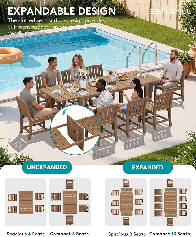 SERWALL Outdoor Dining Chairs Set of 2, All-Weather HDPE Patio Armless Chairs, Brown