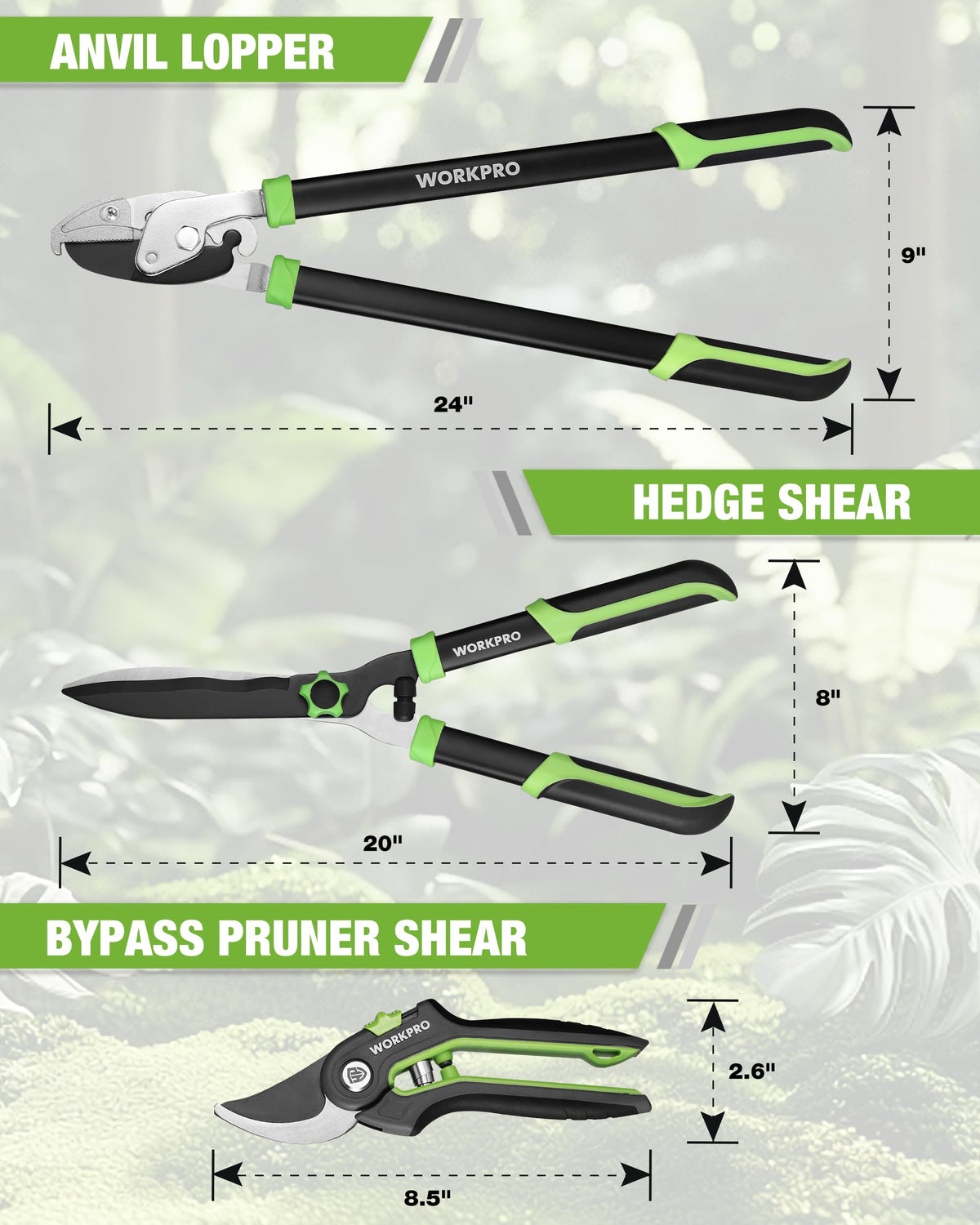 WORKPRO 3-Piece Garden Shears Set, Heavy-Duty Gardening Clippers