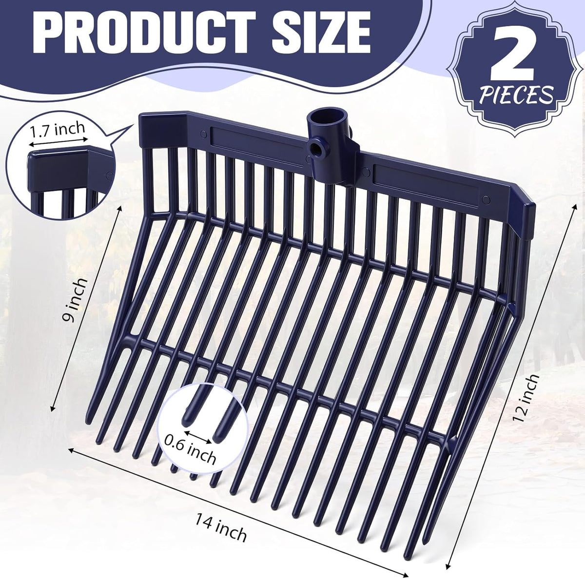 Lasnten Manure Fork Replacement Head, 18 Tines Pitchfork Head with Screws and Nuts, Horse Manure Rake for Picking up Grass and Hay (Navy,2 Pcs)