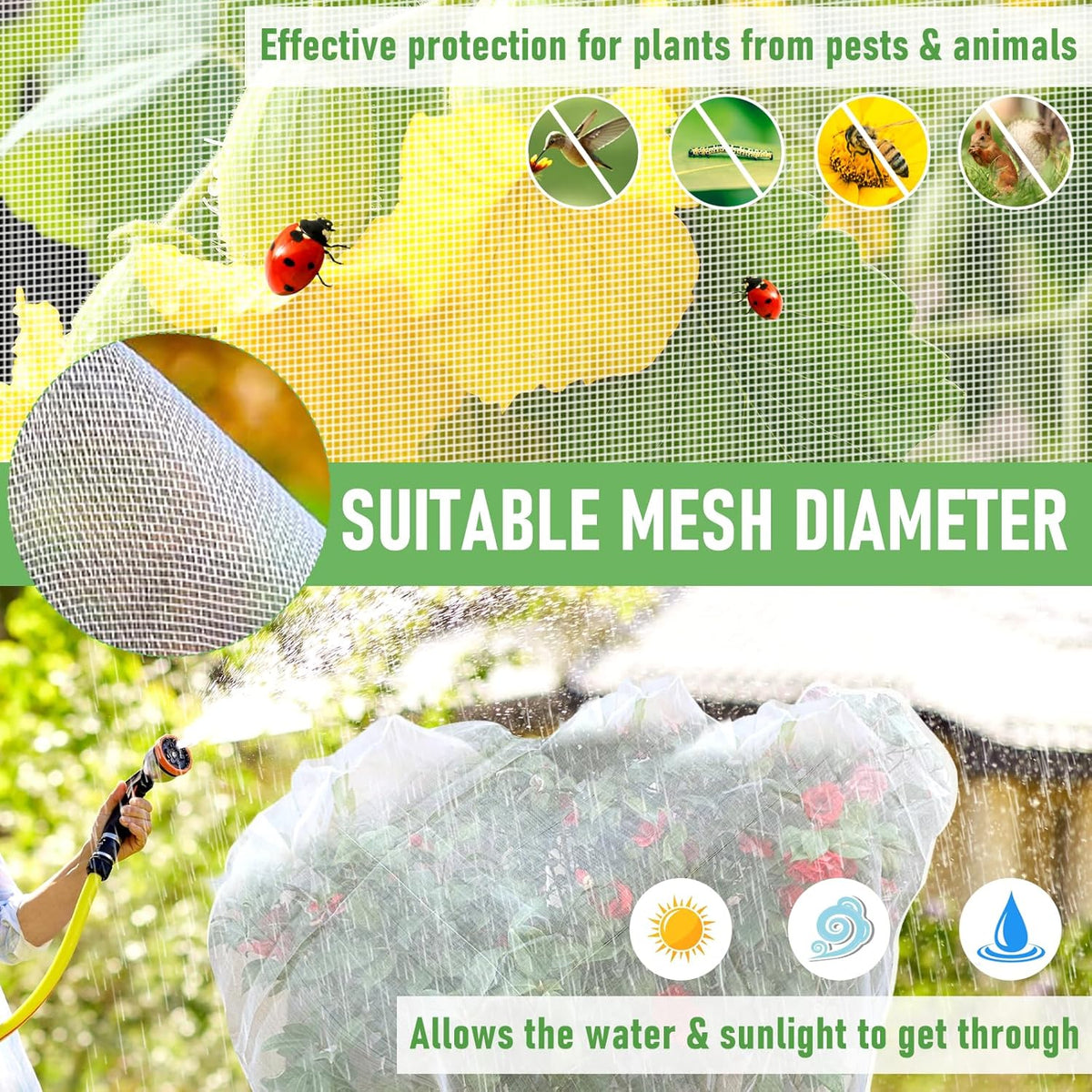 Fruit Tree Netting, 8x8 FT Plant Mesh Netting for Garden Protection with Zipper, Blueberry Bush Insect Netting Cover as Garden Pest Barrier from Cicadas, Bug, Bird for Apple, Tomato