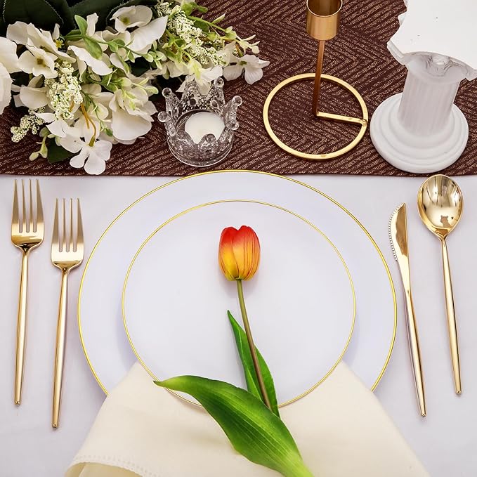 Rubtlamp 90Pcs Gold Plastic Silverware, Gold Disposable Utensils, Plastic Cutlery Include 30 Plastic Knives, 60 Forks and Spoons, Fancy Plastic Silverware Heavy Duty for Party, Wedding
