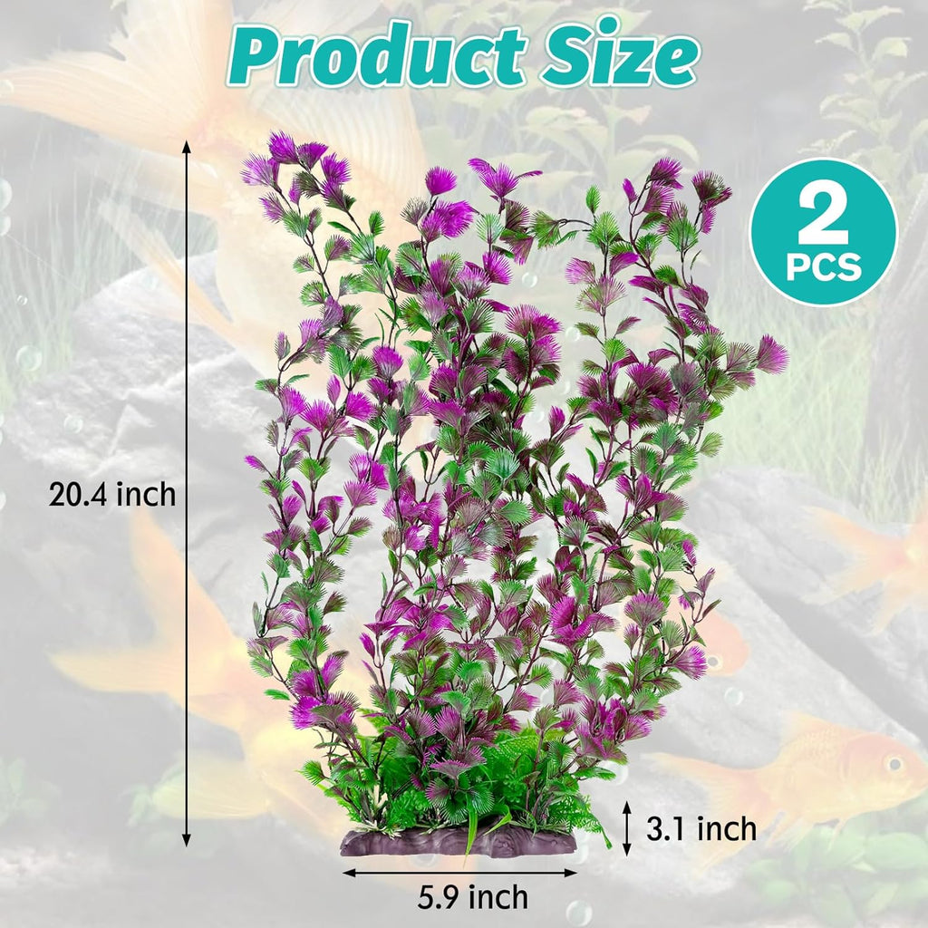 Hamiledyi Aquarium Plastic Plants Aquarium Decor Artificial Fish Tank Plants,Tall Fish Tank Decorations, Extra Large Aquarium Plant 20.4-inch Tall,2PCS