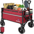 Collapsible Wagon Cart with Wheels Foldable - Folding Utility Heavy Duty Wagons Carts for Grocery Sports Garden Shopping Camping Wheelbarrows, Burgundy