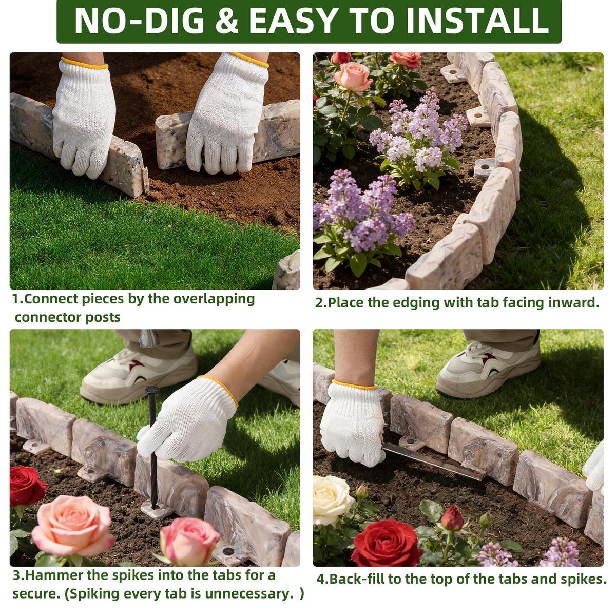 Landscape Edging Garden Edging Border Faux Stone Edging,17FT x 2.75 in Tall