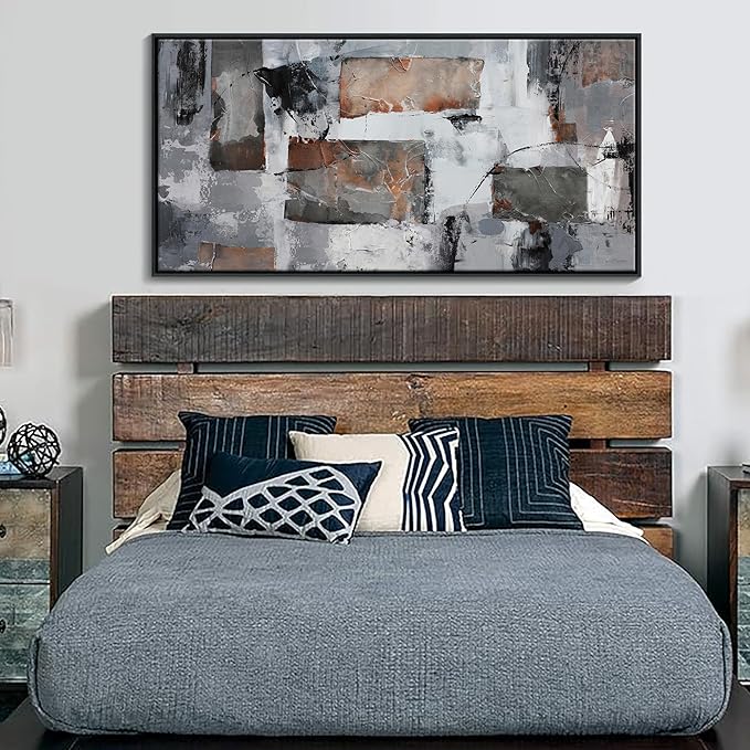 Framed Abstract Canvas Wall Art, Large Modern Artwork - Ideal for Living Room, Bedroom, Office Decor - Gray and Black Aesthetic Room Wall Decorations 24×48IN