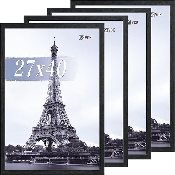 VCK 27x40 Picture Frame Set of 4 - Black, Gallery-Quality Wood Poster Frames, 1.1-Inch Wide Border, Polished Plexiglass, Vertical or Horizontal Wall Display for Photo/Art/Prints, Black