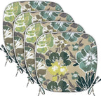 SleepMan Outdoor 17"x16" Chair Cushions with Ties Set of 4, Water Resistant All Weather U-Shape Seat Pads for Patio Garden Furniture Indoor (Set of 4, Cabbage)