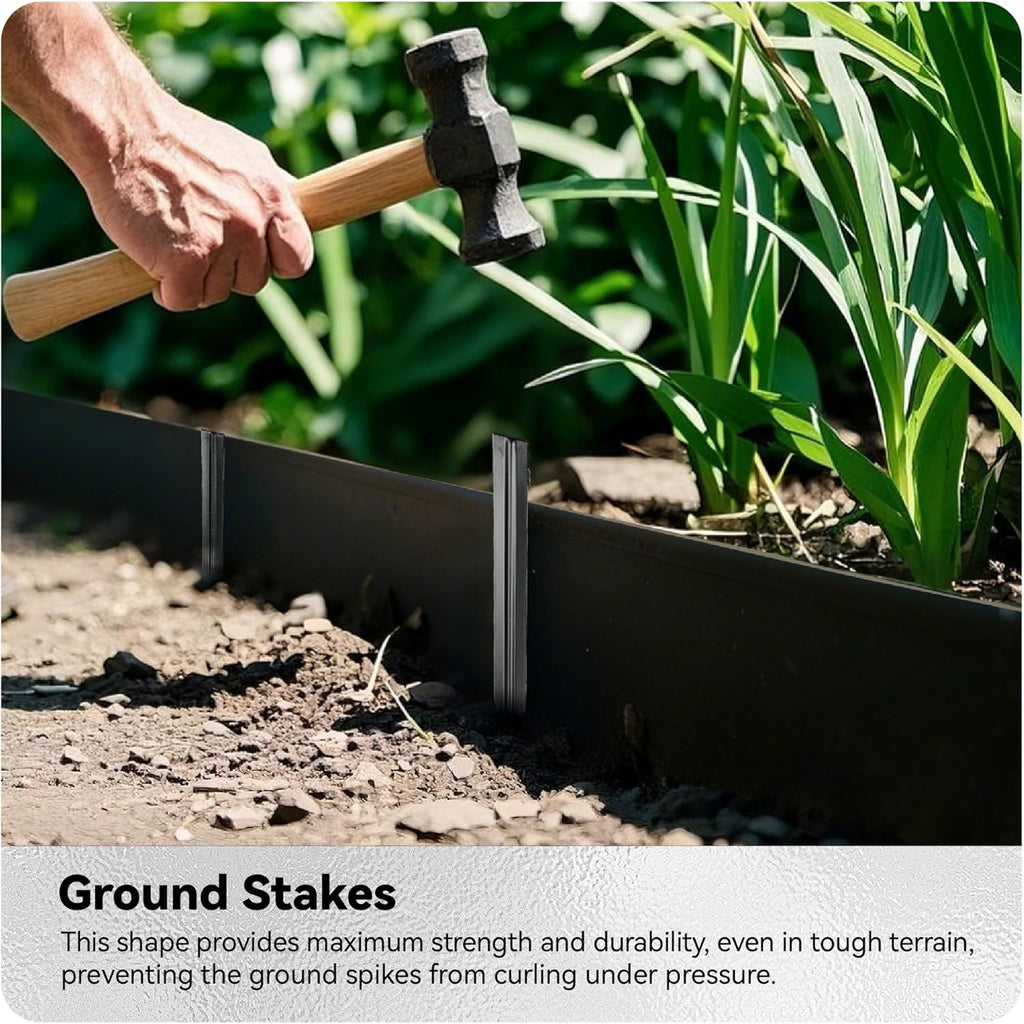 Worth Galvanized Steel Landscape Edging 6" x25' Metal Garden Edging Roll Flexible Bender Border with 8Pcs Stakes for Lawn, Flower Bed Edges, Black