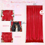Christmas Backdrop Curtains Glitter Fabric - 4.8x8FT 4 Panels Red Background for Baby Shower Birthday Photography Decoration (19.2x8FT)