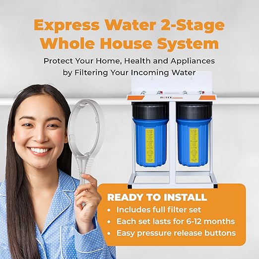 Rotek Water Systems Whole House Water Filtration System | 2-Stage Water Filter System | SED & KDF | Clean Drinking Water | Sediment & KDF Filter | Heavy Metal Reduction | 10 Inch