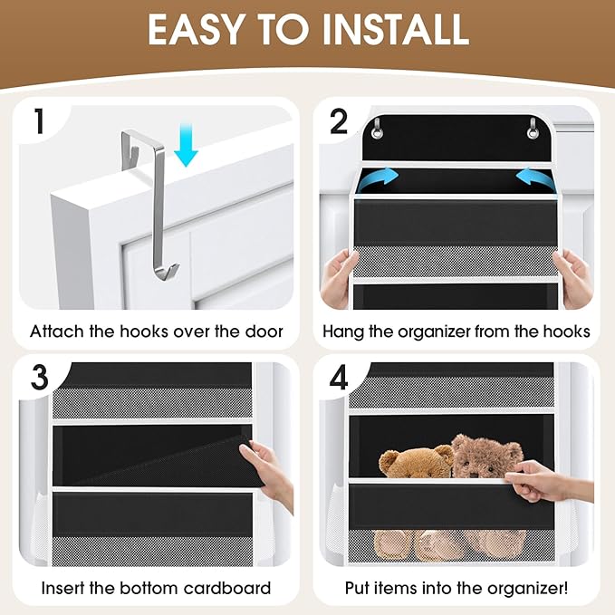 1 Pack Over The Door Organizer, Hanging Storage Organizer with Clear Window, 40lb Ultra Sturdy Large Capacity Room Organizer for Pantry Laundry Bathroom Nursery Closet (Black)
