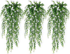 RECUTMS Artificial Hanging Plants Fake Hanging Plant Faux Eucalyptus Leaf Greenery Vine Outdoor UV Resistant Plastic Plants Home Garden Wedding Party Indoor Outdoor Decorations(White)