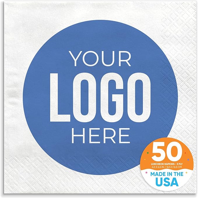 Big Dot of Happiness Custom Logo Party Napkins, Personalized Corporate Branded Business Decor, Your Logo Here White 3-Ply Paper Luncheon Napkins - 50 Count