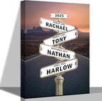 [Design 2025] Personalized Family STreet Sign Multi-Names Canvas, Custom Name And Date Street sign Canvas Print, Crossroads Street SIGN Gift For Family, Custom Name Intersection Sign Poster Wall Art