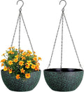 Meowell 10 inch Hanging Planters for Indoor Outdoor Plants, 2 Pack Hanging Flower Pots with Drainage Holes and Chain for Garden, Plastic Hanging Baskets for House Plants, Black with Green Speckles