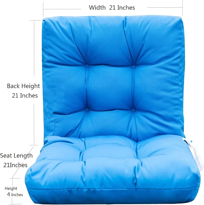 QILLOWAY Outdoor Chair Cushion for Patio Furniture, Waterproof Patio Cushions Set of 2 with Ties, Fade Resistant Replacement Pads for Outdoor Rocking Chairs,Marine Blue