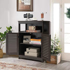 Tangkula Bathroom Floor Cabinet, Wooden Freestanding Storage Cabinet with Double Shutter Door & Adjustable Shelf, Storage Cabinet for Bathroom Living Room (Brown)