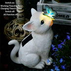 Cat Garden Figurines Outdoor Decor Solar Statue with LED Lights for Patio Lawn Yard Art Decoration Housewarming Garden Gift