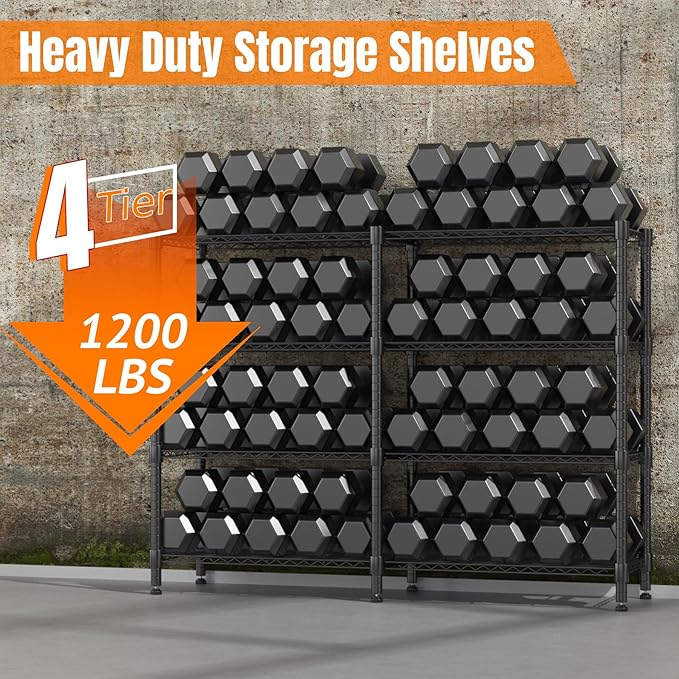 Homdox Heavy Duty Storage Shelves, 4 Tier Wire Shelving Unit, Adjustable Metal Shelves for Storage, Garage Rack Pantry Shelves Kitchen Shelving, 14"x60"x60", Black