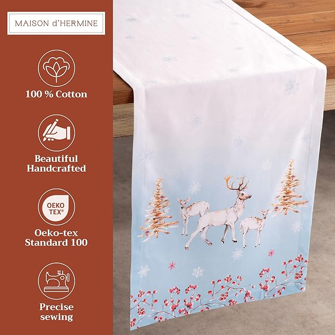 Maison d' Hermine Table Runner 100% Cotton Single Layer Table Runners 72 inches Long for Thanksgiving Christmas Decorations Home Kitchen Dining Party Wedding (Fairy Tale Forest, 14.5" x 72")