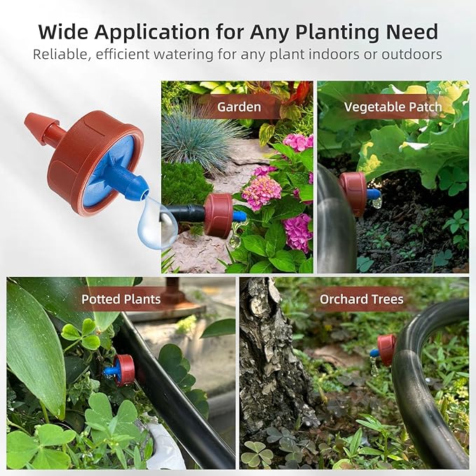 60PCS 0.5 GPH Pressure Compensating Drip Irrigation Spot Watering Drippers/Emitters, Self-Cleaning Constant Flow Drip Irrigation Emitters Heads Irrigation Drippers Parts for Drip Irrigation System