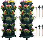 Vertical Planter 6 Tier Stackable Planters Garden Planters Strawberry Herb Flower and Vegetable Planter Indoor Outdoor Gardening Pots with Removable Wheels and Tools 2-Pack