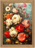 AKWISH Framed Vintage Floral Wall Art - 3D Textured Antique Colorful Flowers Oil - Hand Drawn Painting Classical Botanical Art Wall Decor for Living Room Bedroom Office Decor 12x16in