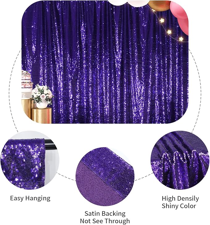 SquarePie Sequin Backdrop Curtain Non-Transparent Sparkly Background for Wedding Party 2FT x 8FT Purple 2 Panel