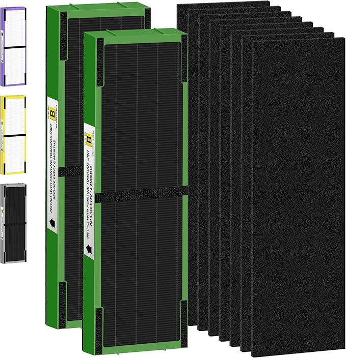 FLT4825VO HEPA Toxin Absorber Filter B Replacement Compatible with G-Guardian Air Purifiers AC4825 AC4825E AC4825W AC4300 AC4800 AC4900 AC4850,2 H13 True HEPA Filters+8 Carbon Pre-Filters