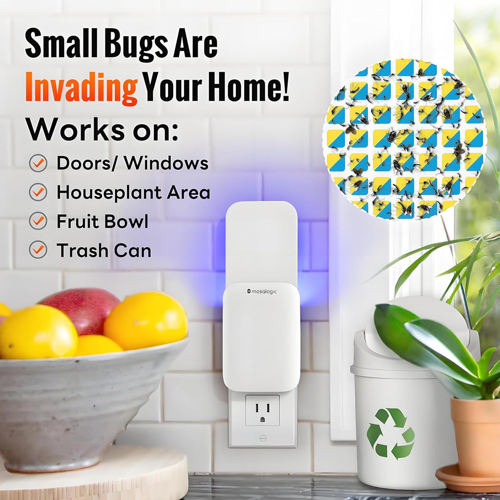 Mosalogic Fruit Fly Traps for Indoors Gnat Trap for House Indoor-600 Sqft Protection Area UV Fly Insect Trapper for Fruit Flies，Gnats，Mosquito，and Other Flying Insect Plug-in Bug Killer White 2Pack
