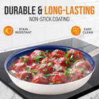 NutriChef 12" Fry Pan With Lid - Large Skillet Nonstick Frying Pan with Silicone Handle, Ceramic Coating, Blue Silicone Handle, Stain-Resistant, Easy To Clean, Professional Home Cookware