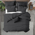 Kotton Culture 3 Pc Queen Size Duvet Cover Set- 100% Egyptian Cotton Sateen 600 TC Ultra Soft Premium Durable Comforter Cover Zipper Closure & Corner Ties (Striped Dark Grey, Queen/Full 90" X 90")