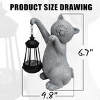 Cat Solar Garden Statues,Resin Cat Figurine Decorations with Solar Lights Lantern, Outdoor，Statue Decor Art for Lawn,Yard,Unique Housewarming Gift for Garden Home