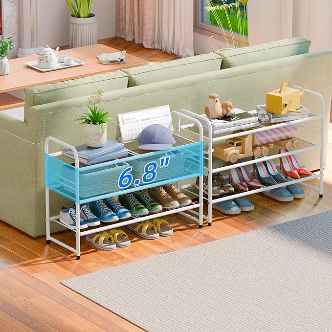 SUFAUY 3-Tier Mesh Shoe Rack, Closet Metal 33" Wide Shoe Rack Organizer Heavy Duty, White