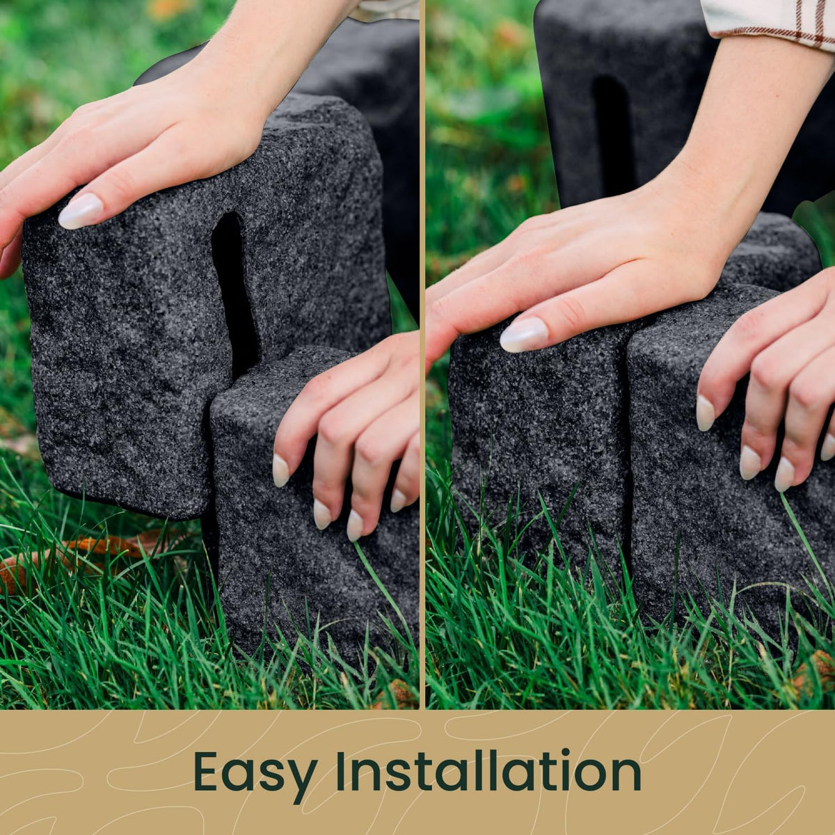 Beuta Landscape Edging | Garden Edging Border | Faux Stone Blocks for Lawn Edging, Flower Beds & Yard Edging – 10 Pack | Each Section Has 6 Blocks 48" L x 4" W x 6.5" H | 20 Spikes | Charcoal