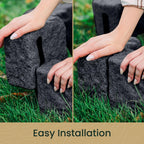 Beuta Landscape Edging | Garden Edging Border | Faux Stone Blocks for Lawn Edging, Flower Beds & Yard Edging – 1 Pack | Each Section Has 6 Blocks 48" L x 4" W x 6.5" H | 2 Spikes | Charcoal