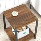 FOLUBAN Modern End Table, Square Side Table with Storage Shelf for Living Room, Rustic Wood Night Stand for Bedroom, Walnut