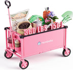 Collapsible Wagon Cart with Wheels, 150L Lightweight Foldable Utility Cart, Portable Rolling Wagon for Garden, Shopping, Sports, Camping, Transport, Pink